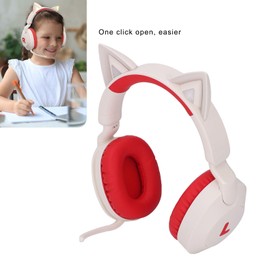 Cat Ear Wireless Headphone with Mic, Volume Control Cat Ear Bluetooth Headphone, LED Light Foldable Music Gaming Headset with 3.5mm Aux Cable & Speaker for Kids Adults (Red)