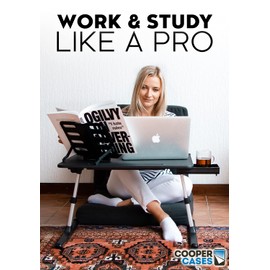 Cooper Desk PRO Large Folding Laptop Desk for Bed | Adjustable Laptop Table Height & Tilt Angle | Laptop Lap Desk, Bed Desk for Laptop | Leather Top, Reading Stand, Device Stand, Drawer (Pearl White)