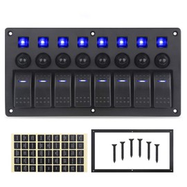 Marine Boat Panel 8 Gang ON-Off Ignition 3 Pin Waterproof Toggle Rocker Switch Panel 12V/24V Circuit Breaker LED Indicator for RV Vehicle Truck Trailer Yacht (Blue)