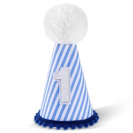 Yuanan First Birthday Hat, Navy One Birthday Hat, Baby First Birthdays Hats Crown, Blue Photo Props Party Cone Hats for Baby, Boy 1st Birthdays Decoration (Blue)