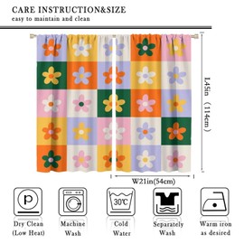 GoDazzling Cute 60S 70S Retro Bohemia Floral Blackout Window Curtains, Daisy Flower Bohemian Style Curtains, for Living Room Bedroom 21(W)*45(L) 2 Panels