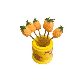 Aleissi | Tenedor, Palillo de Mini Frutas Set 6pz Acero Inoxidable, Cocina (Amarillo Piña)