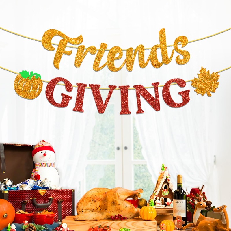 Friends Giving Banner, Orange Fall Hanging Streamer for Mantle Harvest