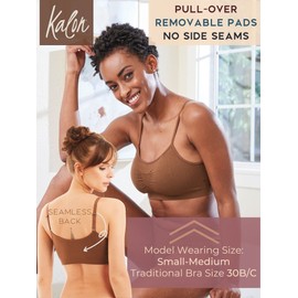 Kalon 4 Pack Women’s Nylon Spandex Removable Pads Comfort Cami Bras Wireless, 4pk Mocha, Medium-Large