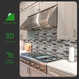 LONGKING Self-Adhesive Kitchen Backsplash, Marble Look Decorative Tiles (10 Tiles) (Multi)