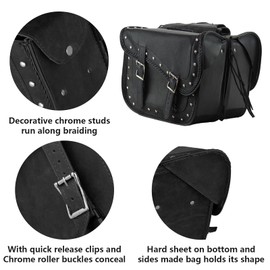 GARGOYLE BELLS Motorcycle Saddle Bags Genuine Leather Motorcycle Luggage Bag For Softails Sportsters and Choppers (With Studs, Black, 13”x13“x10”)