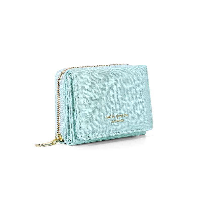 JIUFENG Women's RFID Blocking Short Wallet Multi Purpose Zip Folded
