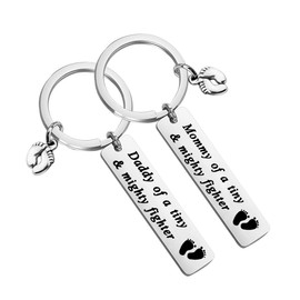 CENWA NICU Dad NICU Mom Gift Mommy/ Daddy of A Tiny Mighty Fighter Keychain Set New Born Gift Fathers Day (Mommy Daddy Keychain Set)