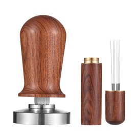 Ailgely 51 mm Espresso Tamper, Coffee Tamper and Stirrer Set, Calibrated Coffee Tamper with Spring Loaded, Flat 304 Stainless Steel Base, Coffee Tamper Wooden Handle Press for Cafes and Coffee Lovers