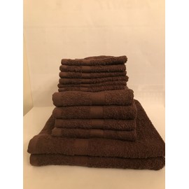 ITC 12 Piece New Brown Towel Set Dobby Border Style Ringspun 100% Cotton