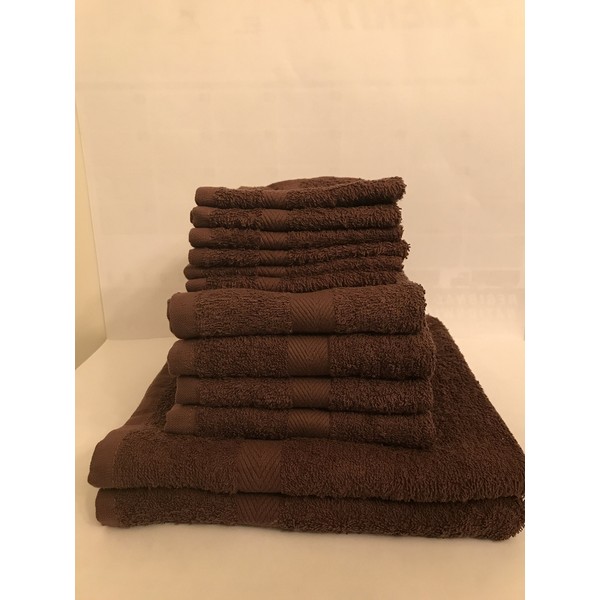 ITC 12 Piece New Brown Towel Set Dobby Border Style