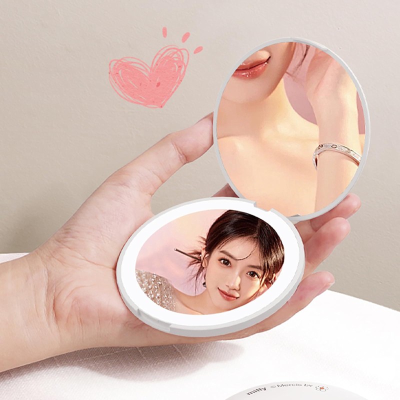 Miffy Handheld LED Makeup Mirror, Foldable 2-Side 1x/10x Magnification,Pocket Small