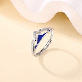 Tufeney Mountain Range Ring for Women - 925 Sterling Silver Adjustable Hollow Mountain Range Peak Silver Hill Ring Mountain Travel Jewelry Gifts for Climber