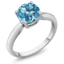 Gem Stone King 925 Sterling Silver Round 7MM Gemstone Birthstone Solitaire Engagement Ring | Wedding Engagement Anniversary Promise Ring For Women