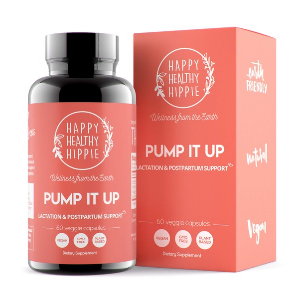 Happy Healthy Hippie Pump It Up Lactation Supplement – Herbal, Postnatal Vitamins for Breastfeeding Moms | Supports Milk Supply Increase | Abundant Supply, Relaxation, Colic & Gas Relief, 60 Ct