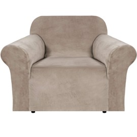H.VERSAILTEX Stretch Velvet Armchair Cover Couch Covers 1 Cushion Chair Slipcover for Living Room Furniture Cover Crafted from Thick Comfy Rich Velour (Chair 31"-49", Taupe)