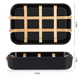 Fufengz Bamboo Wooden Soap Dishes for Bathroom Bar Soap Holder Sink Deck Bathtub Shower Tray (One Pieces Black)