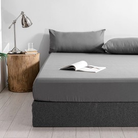 Good Nite Spannbettlaken 90x200cm Grau Polyester Bettlaken 30cm Extra Tiefe Taschenlaken Spannbetttuch Weich und atmungsaktiv Maschinenwaschbar