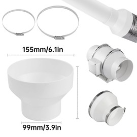 Tkxjry Exhaust Hose Adapter, Round Pipe Ventilation, Pipe Reducer Adapter, Reducer 150 mm to 100 mm, with 2 Stainless Steel Hose Clamps, for Cooker Hood, Ventilation Systems Exhaust Hose