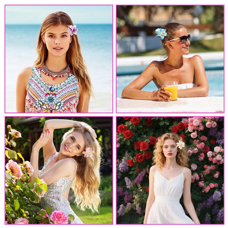 5 Pcs Hawaiian Flower Hair Clips for Women Girls 3.5