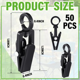 Beeveer 50 Pcs RV Camper Awning Lights Clips Black Curtain Hooks with Clips 360° Trailer Christmas Party String Light Holder Hanger Hook for Caravan Curtain Banners Photos Display Decor