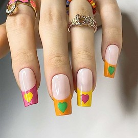 Redykat 24PCS Glossy Square Press On Nails, Salon Quality Nail art, Extra Long Acrylic Fake Nails, False Nails, Home Quick Manicure……… (Lover)