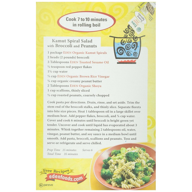 Eden Organic Kamut Spirals, 12 oz, 100% Whole Grain, Fusilli,