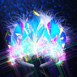 GENBREE Light Up Headband Glowing Crown and Tiara LED Feather Headpiece Nightclub Festival Party Hair Accessories for Women