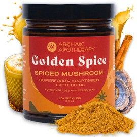 Golden Spice - Golden Milk w/Mushrooms, Heirloom Turmeric Latte Spice Blend | Turkey Tail & Ashwagandha Adaptogens | Caffeine-Free Rooibos Matcha | No Milk, Sweeteners, or Fillers (20 Servings)