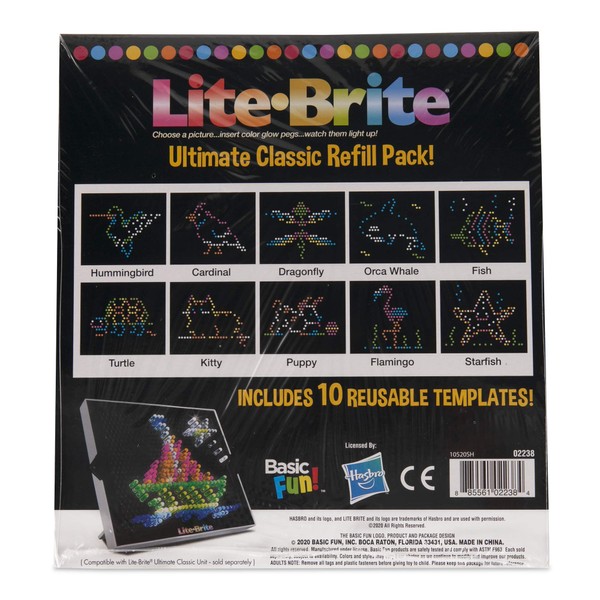Basic Fun Lite Brite Ultimate Classic Refill Pack - Animal Theme - 10 Reusable Templates - 