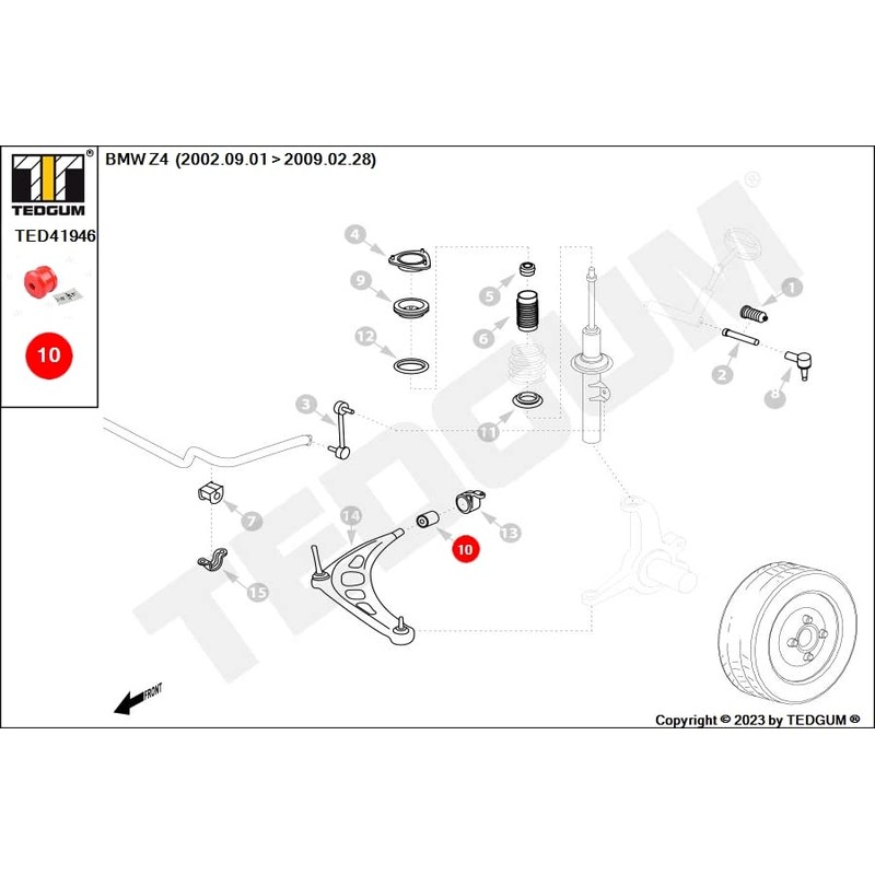 TEDGUM TED41946 POLYURETHANE FRONT LOWER CONTROL ARM BUSHING LEFT/RIGHT REAR