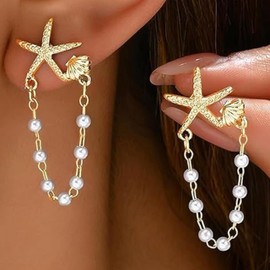 Gold Starfish Earrings for Women Summer Sea Shell Earrings Summer Beach Vacation Outfits for Women Trendy