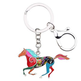 BONSNY Enamel Cute Funny Saftey Running Heart Horse Keychains Key Ring Car Purse Bags Charms Unique Accessories (Multicoloured)