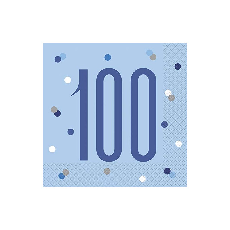 Unique 83564 Blue Dots 100th Birthday Luncheon Napkins Disposable |