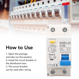 Fi Circuit Breaker AC 230 V 30 mA C10 1P+N Circuit Breaker Hat Rail Leakage Protection Overload Protection Residual Current Device FI/LS Switch Circuit Breaker
