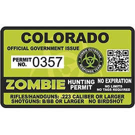 Colorado CO Zombie Hunting Permit - Hunter Response Team Unit 4" Outbreak Sticker