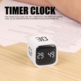 Cube Pomodoro Timer, Simple Rotating Productivity Timer Clock, 5 10 30 60Mins Countdown, Vibration Sound Alarm, Digital Cooking Timer for ADHD Focus (White)