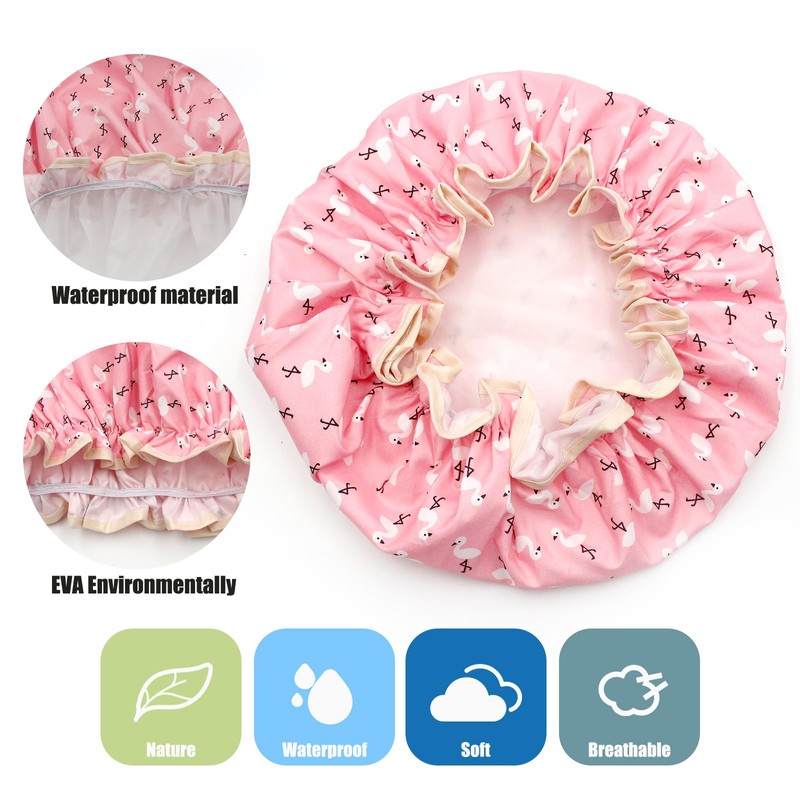 Shower Cap for Women, Elastic Band Waterproof Plastic Shower Cap,