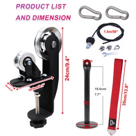 Aluminum Pulley Arm Wrestling Training System Adjustable 1.5m Steel Cable 220lb Capacity with Pronation Strap Loading Pin for 1” and 2” Plates Table-Mount Clamp for Forearm Strength Exercises