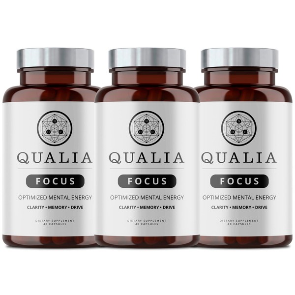 Qualia Focus Brain Booster Supplement | A Powerful Nootropic Designed to Deliver Sustained Mental Energy, Alertness, Concentration & Memory | with Ginkgo Biloba, L-Theanine Plus (Pack of 3)
