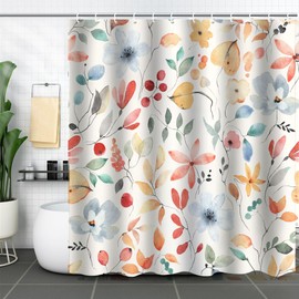 FLCSIed Floral Shower Curtain, Fabric Cloth Shower Curtains for Rustic Vintage Bathroom Decor, Shower Curtains with Watercolor Chic Cosmos, 72" W x 72" H (Colourful, 180CM*180CM, Floral)