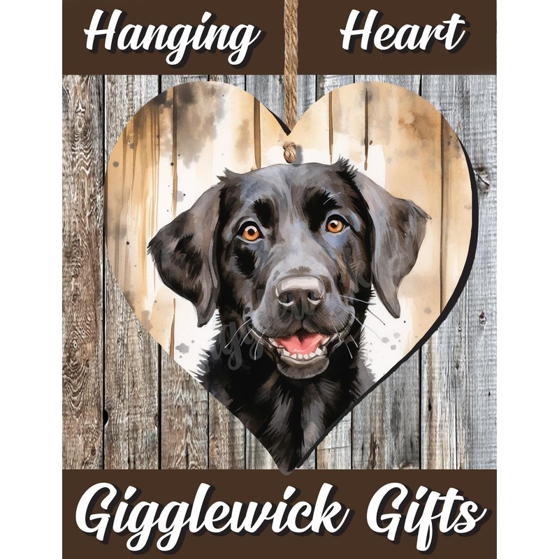 Handmade Wooden Hanging Heart Plaque Black Labrador