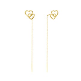 VIJASHOP Gold Heart Dangle Drop Earrings Jewelry Gifts for Women Sterling Silver Heart Threader Earrings, Sterling Silver, No Gemstone