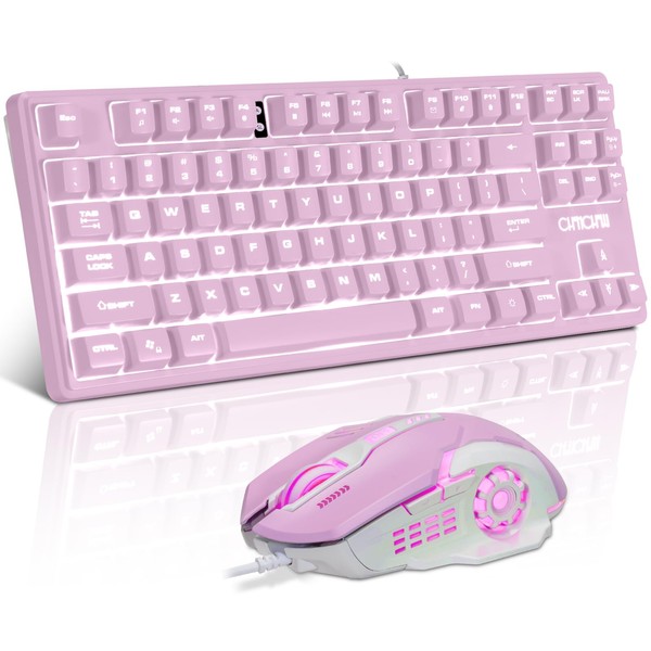 CHONCHOW LED Keyboard and Mouse Combo,Wired 87 Key Mechanical Feel