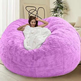 HDMLDP Bean Bag Chair Cover for Kids Adults Without Filling Comfy Giant Round Lazy Sofa Covers for Bedroom Living Room, 7FT, Purple