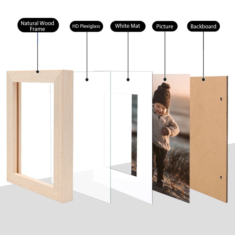 KINLINK 4x4 Picture Frame, Natural Square Solid Wood Frames for