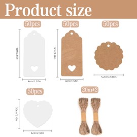 GUO-YING Gift Tags Set of 200 Kraft Paper and White with 40m Jute String Heart Design