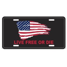 LIVE FREE OR DIE USA PATRIOTIC TACTICAL BLACK Aluminum Embossed License Plate