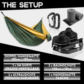 PURE HANG Hammock Outdoor XXL Camping Ultralight Mounting Set, xxl, Dark Green/Khaki
