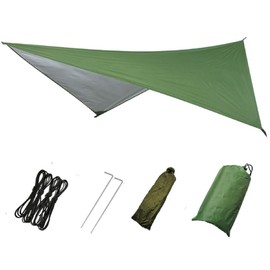 Azarxis Hammock Camping Tarp Rain Fly, Waterproof Tent Footprint Shelter Canopy Sunshade Cloth Picnic Mat for Outdoor Awning Hiking Beach Backpacking - Included Guy Lines & Stakes (Green)